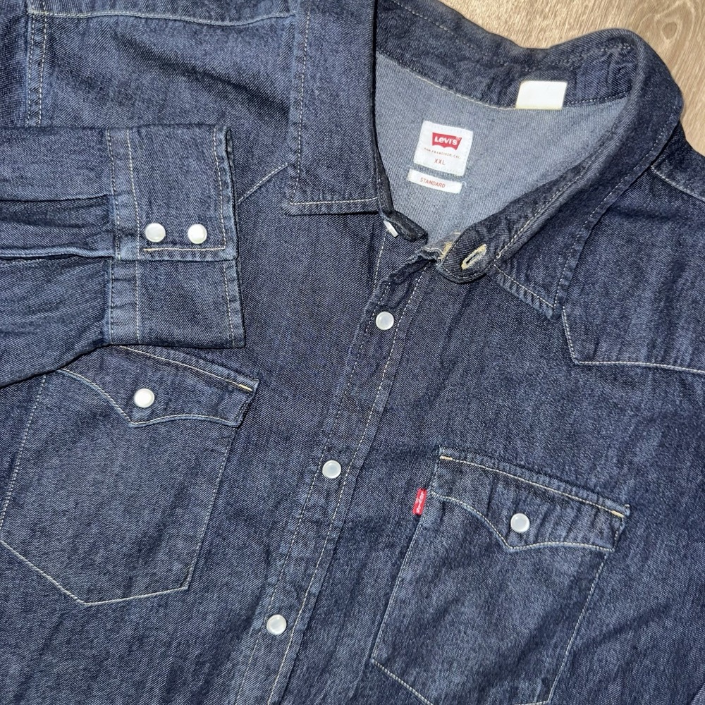 Levi's Long Sleeve Denim Pearl Snap Shirt Men's 2XL Dark Blue Wash Western